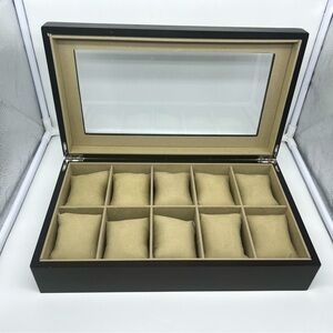 PERRY ELLIS Black Wood Watch Storage Jewelry Box Clear Window Frame